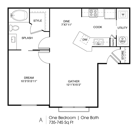 a floor plan of a small house with a bedroom and a living room